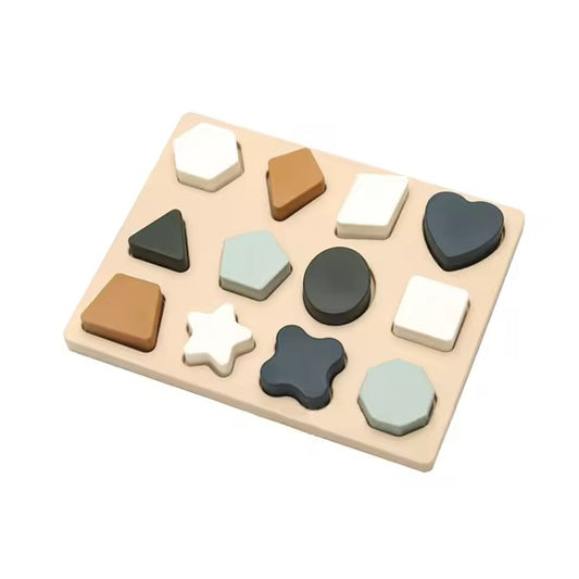 3D Silikone Puzzle Board – Geometriske Former Jord farvede.